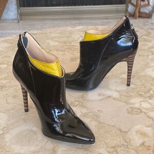 Rough Justice USA Stiletto Heel Black Patent & Yellow Leather Booties
